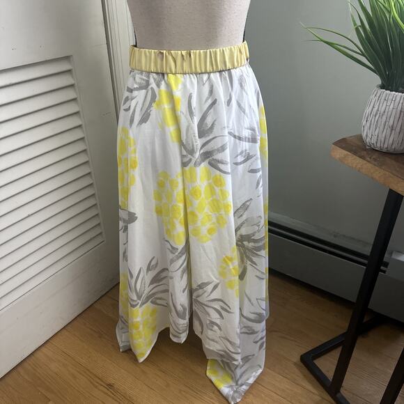 KRISTENSEN DU NORD Skirt Womens 3 US 8 Yellow White Floral Maxi Asymmetric - Picture 4 of 8